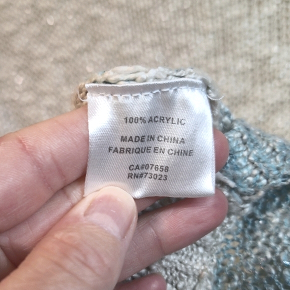 QED London large open knit beige teal ombre sparkle soft longsleeve knit sweater - Picture 4 of 6